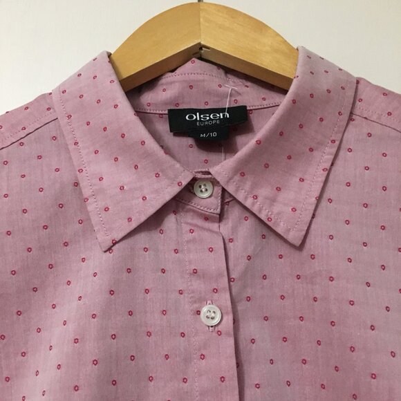 Olsen Europe Micro Polka Dot Cotton Blend Dress Shirt - Picture 4 of 16